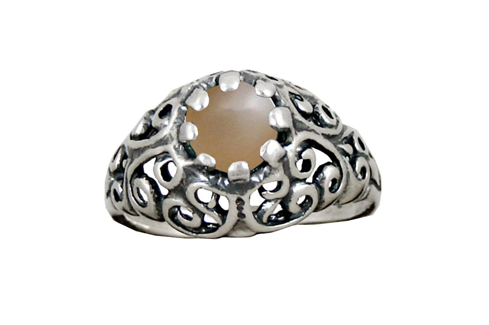 Sterling Silver Filigree Ring With Peach Moonstone Size 9